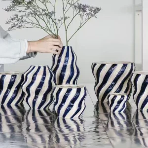 Hand-painted geometric dopamine stripe series ceramic vases