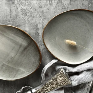 Kiln Gradient Grey Irregular Oval Ceramic Plate Pair