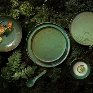 Forest Green Hand-Thrown Swirl Ceramic Tableware Set