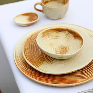 Handmade Rustic Earth-Tone Swirl Ceramic Tableware Set