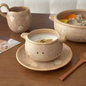 Hand-Sanded Sandy Beige Dot Ceramic Tableware Set
