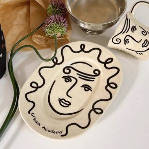 Abstract Line Art Face Ceramic Cup Set