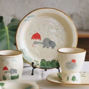 Handmade Speckled Clay Elephant Print Tableware Series