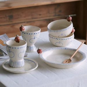 Hand-Drawn Blue Apple Line Ceramic Tableware Set