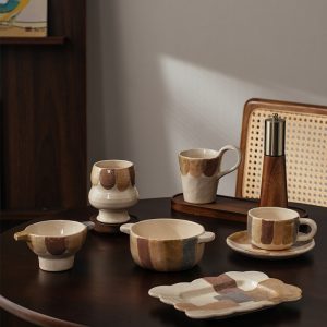 Earth Tone Color Block Kiln Glaze Handmade Ceramic Tableware Collection