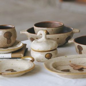 Handmade Speckled Clay Mushroom Print Tableware Set
