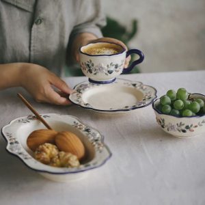 Hand-painted Lemon Vine Blue Rim Ceramic Tableware Set