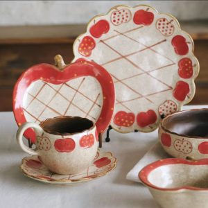 Red Apple Hand-Painted Speckled Clay Tableware Collection